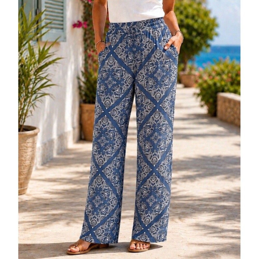 J Jill Satin Printed Wide- Leg Women’s Pants Size M